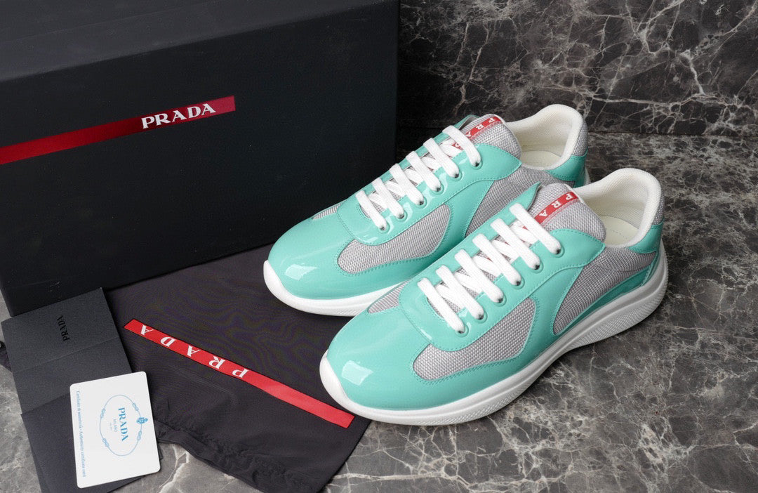 PRADA America's Cup Aquamarine Sneakers - Red Unisex Streetwear Limited Edition