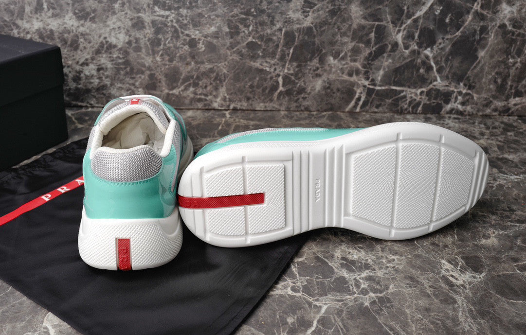PRADA America's Cup Aquamarine Sneakers - Red Unisex Streetwear Limited Edition