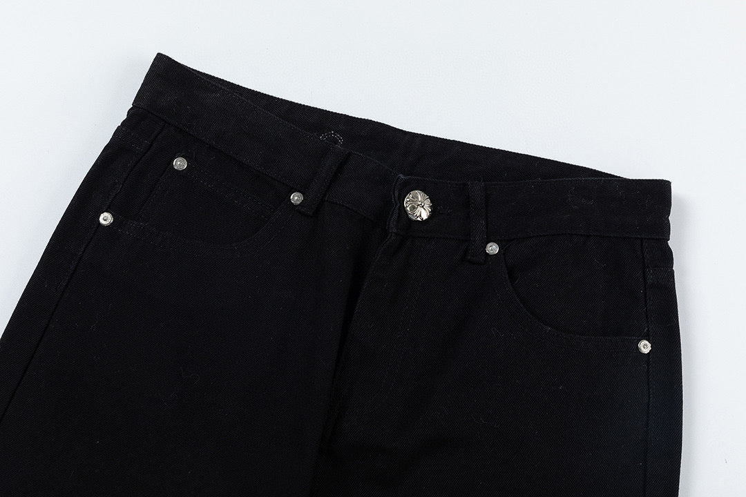 CHROME Hearts White Yellow Cross Patch Jeans - Black Unisex Streetwear Limited Edition