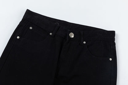 CHROME Hearts White Yellow Cross Patch Jeans - Black Unisex Streetwear Limited Edition