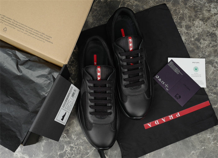 PRADA America's Cup Leather Sneakers - Black Unisex Streetwear Limited Edition