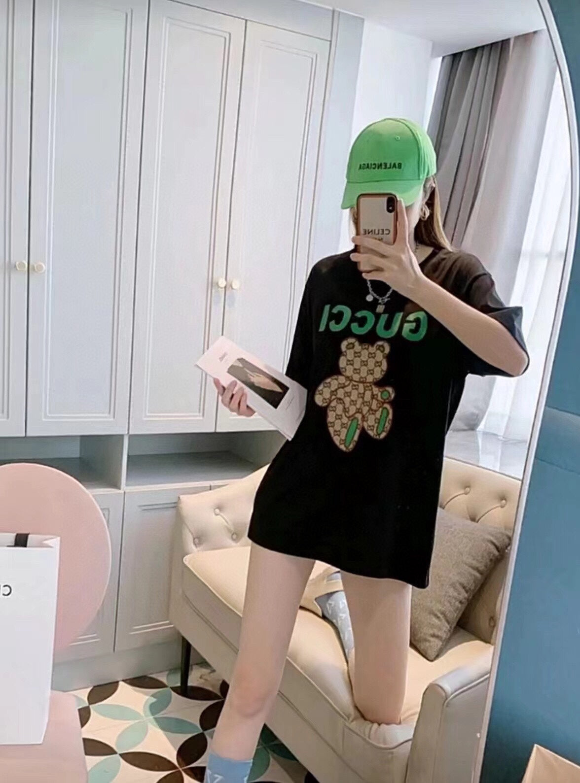 Camiseta Gucci con estampado de osito de peluche - Negra