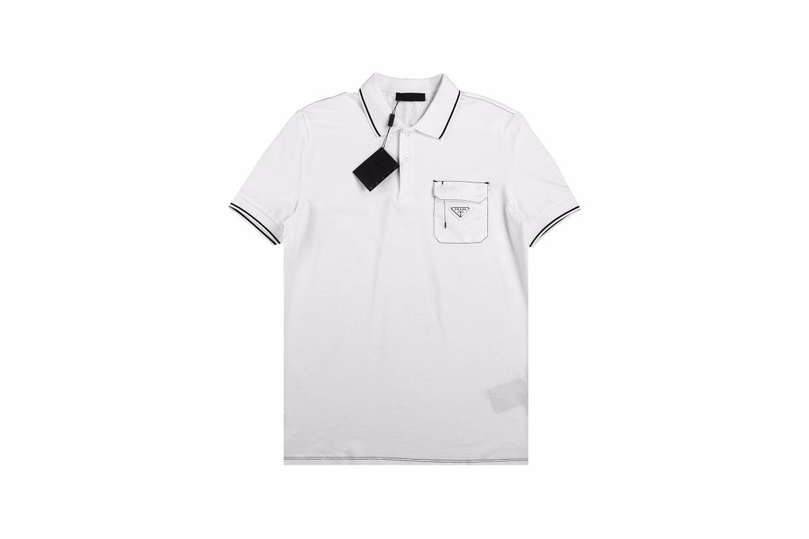 Prada 'pocket Detail' Polo Shirt - Black Unisex Streetwear Limited Edition - <span>White polo shirt featuring a classic collar and button placket. Accentuated with contrasting black stitching