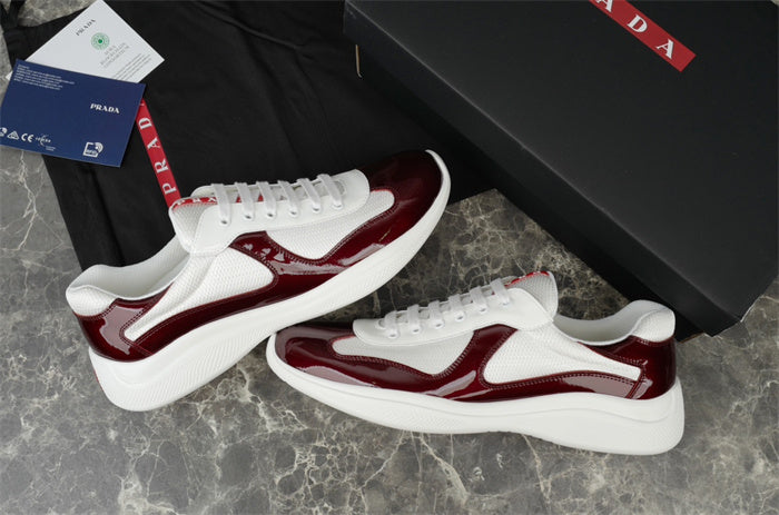 PRADA America's Cup Burgundy Sneakers - White Unisex Streetwear Limited Edition