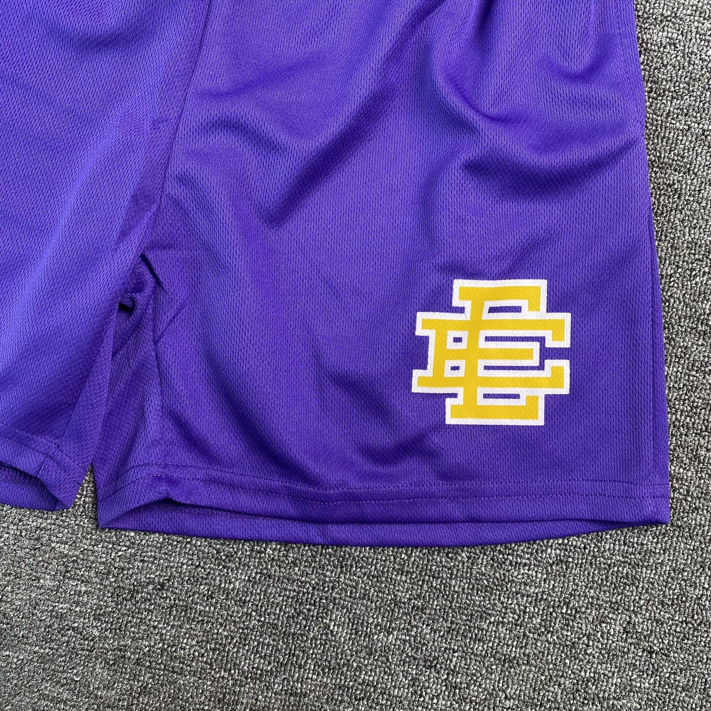 ERIC Emanuel Ee Basic Shorts Purple - - Yellow Unisex Streetwear Limited Edition - The ERIC EMANUEL EE BASIC SHORTS PURPLE/YELLOW - REPLICA bring bold streetwear aesthetics and premium