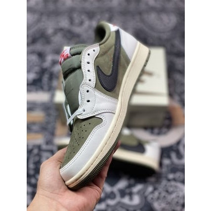 JORDAN 1 Low - Travis Scott Medium Olive Jogger Pants - Black Unisex Streetwear Limited Edition - Introducing the Air Jordan 1 in Olive Greenaa perfect blend of classic style and modern