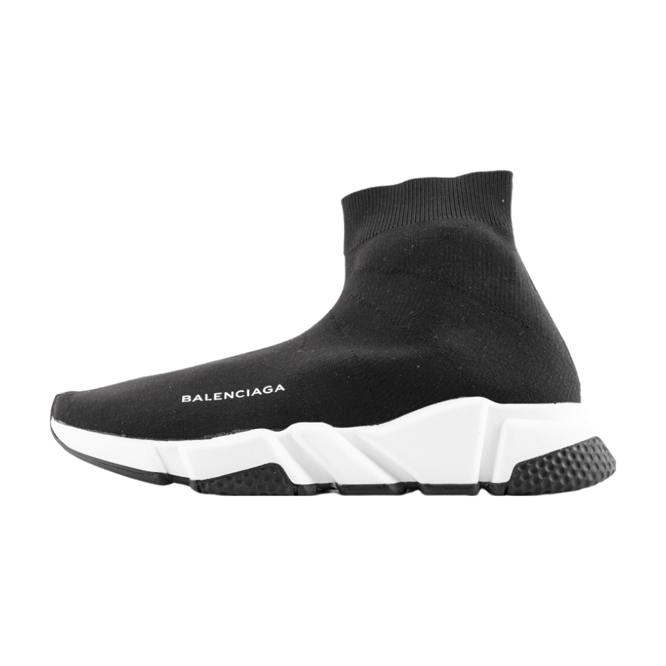 BALENCIAGA Speed Trainer - White - Black Unisex Streetwear Limited Edition - The Balenciaga Speed Trainer x Black White Black edition presents a striking monochromatic design that
