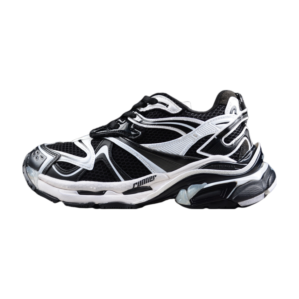 BALENCIAGA Runner - White Sneakers - Black Unisex Streetwear Limited Edition - The BALENCIAGA Runner x Black White sneakers exude a sleek and timeless elegance, perfect for
