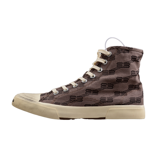 BALENCIAGA Paris High Vulc Destr - Bb Cloth Sneakers - Red Unisex Streetwear Limited Edition - The Balenciaga Paris High Vulc Destr x BB Cloth sneakers merge iconic style with urban
