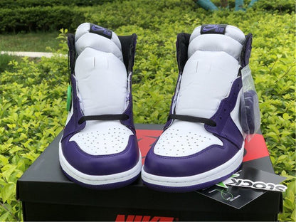 JORDAN 1 High - Court Purple Sneakers - White Unisex Streetwear Limited Edition