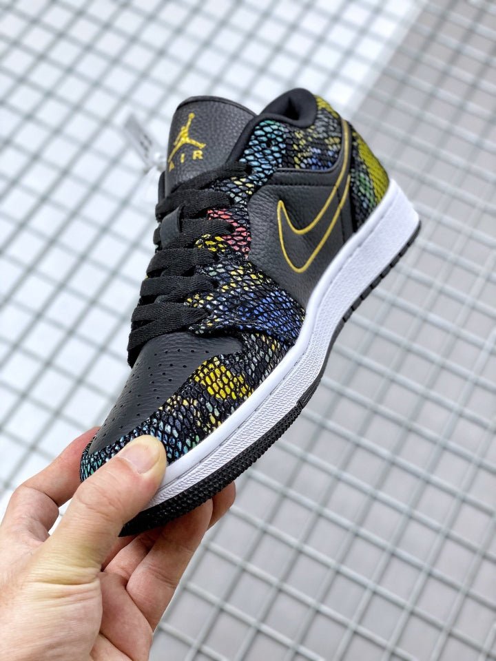 JORDAN 1 Low - Multicolor Snakeskin Sneakers - Black Unisex Streetwear Limited Edition