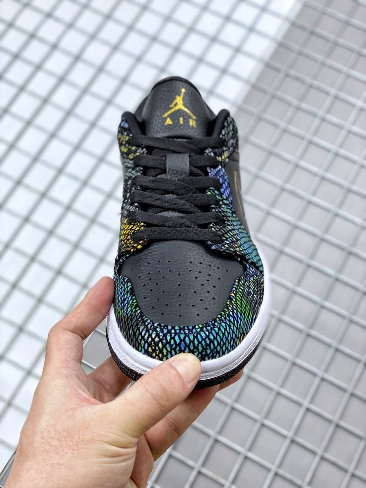 JORDAN 1 Low - Multicolor Snakeskin Sneakers - Black Unisex Streetwear Limited Edition
