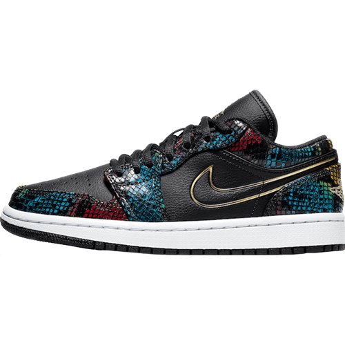 JORDAN 1 Low - Multicolor Snakeskin Sneakers - Black Unisex Streetwear Limited Edition