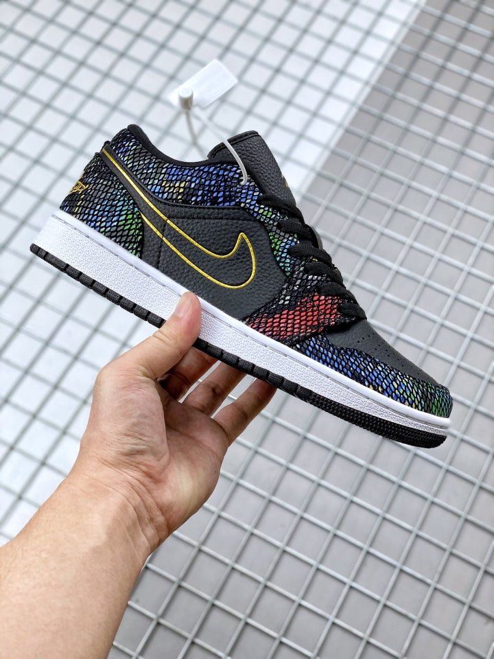 JORDAN 1 Low - Multicolor Snakeskin Sneakers - Black Unisex Streetwear Limited Edition