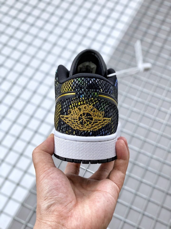 JORDAN 1 Low - Multicolor Snakeskin Sneakers - Black Unisex Streetwear Limited Edition