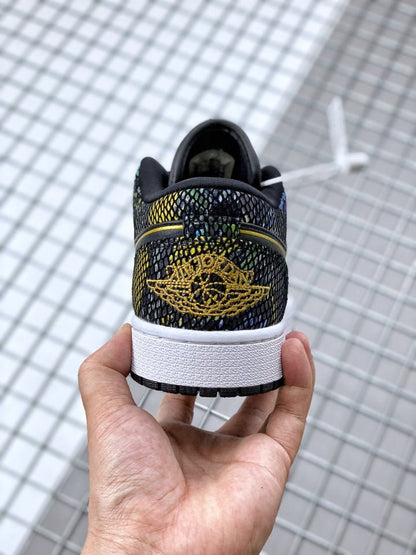 JORDAN 1 Low - Multicolor Snakeskin Sneakers - Black Unisex Streetwear Limited Edition