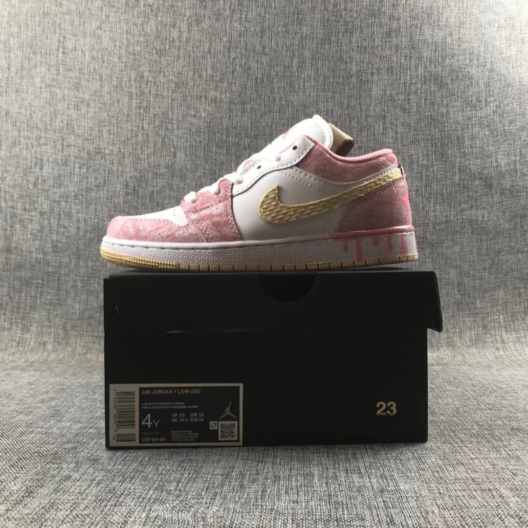 JORDAN 1 Low - Paint Drip Sneakers - Black Unisex Streetwear Limited Edition