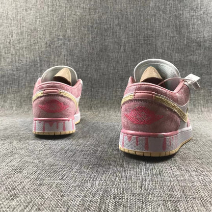 JORDAN 1 Low - Paint Drip Sneakers - Black Unisex Streetwear Limited Edition