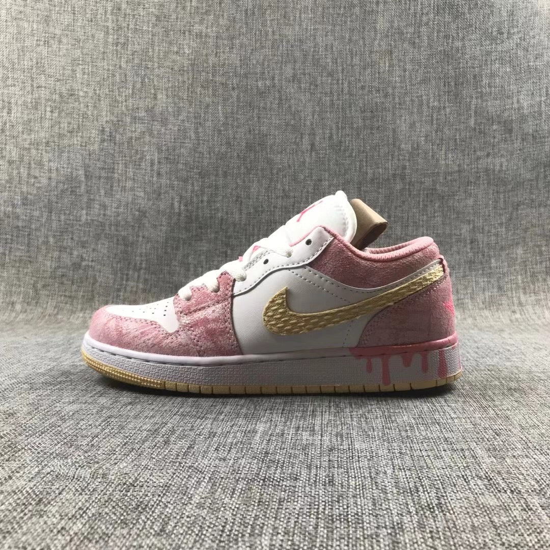 JORDAN 1 Low - Paint Drip Sneakers - Black Unisex Streetwear Limited Edition
