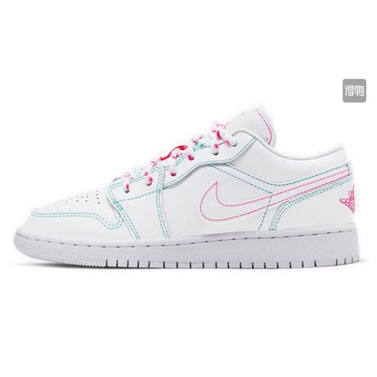 JORDAN 1 Low - Green Pink Sneakers - White Unisex Streetwear Limited Edition
