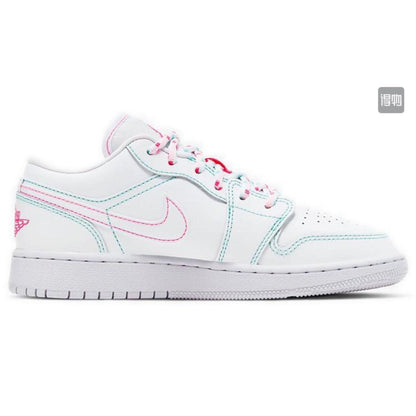 JORDAN 1 Low - Green Pink Sneakers - White Unisex Streetwear Limited Edition