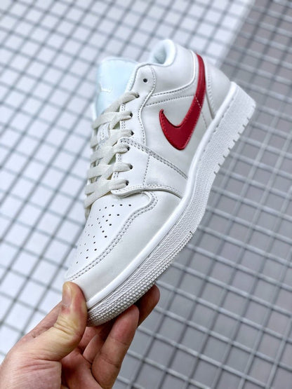 JORDAN 1 Low - University Red Sneakers - White Unisex Streetwear Limited Edition