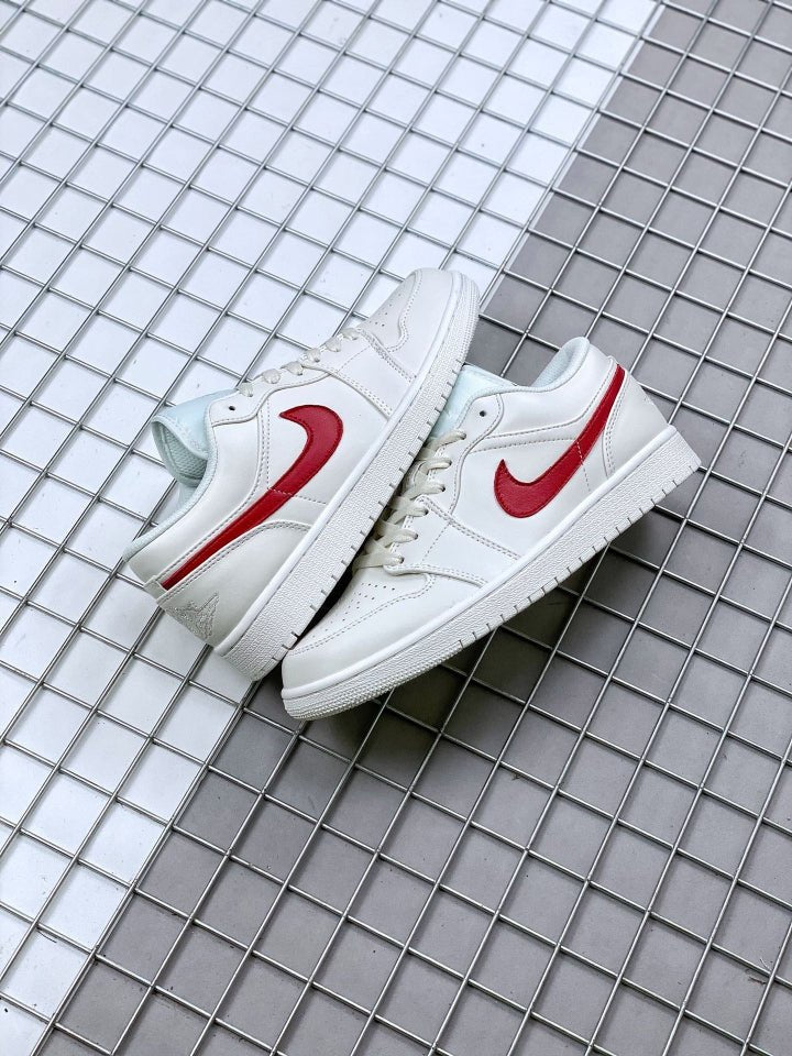 JORDAN 1 Low - University Red Sneakers - White Unisex Streetwear Limited Edition