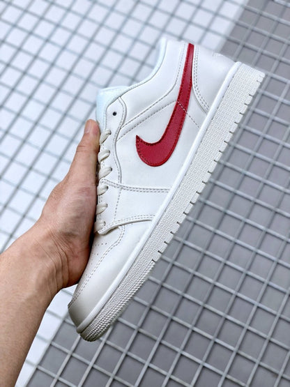 JORDAN 1 Low - University Red Sneakers - White Unisex Streetwear Limited Edition