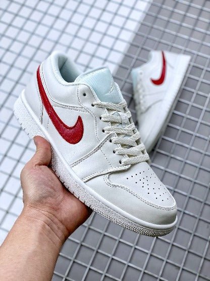 JORDAN 1 Low - University Red Sneakers - White Unisex Streetwear Limited Edition