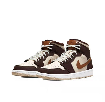 JORDAN 1 Mid Se - Basalt Oatmeal Sneakers - Brown Unisex Streetwear Limited Edition