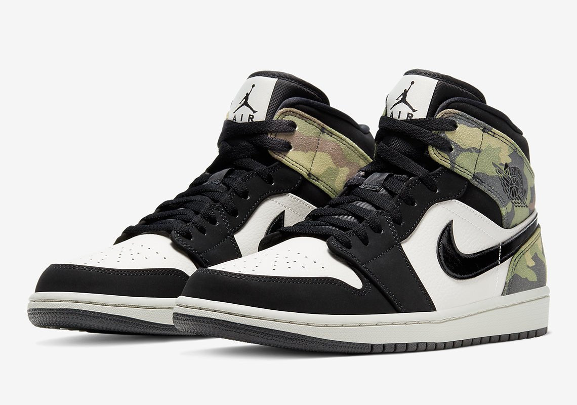 JORDAN 1 Mid - Camo Sneakers - Black Unisex Streetwear Limited Edition
