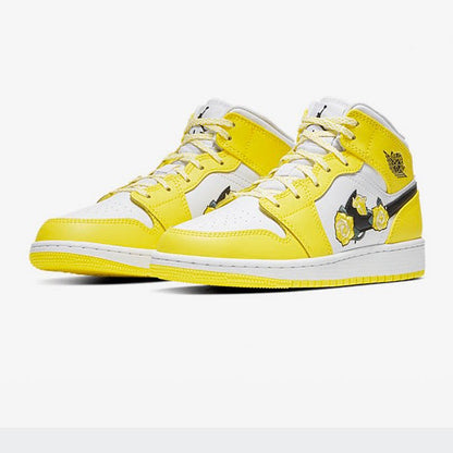 JORDAN 1 Mid - Dynamic Floral Sneakers - Yellow Unisex Streetwear Limited Edition