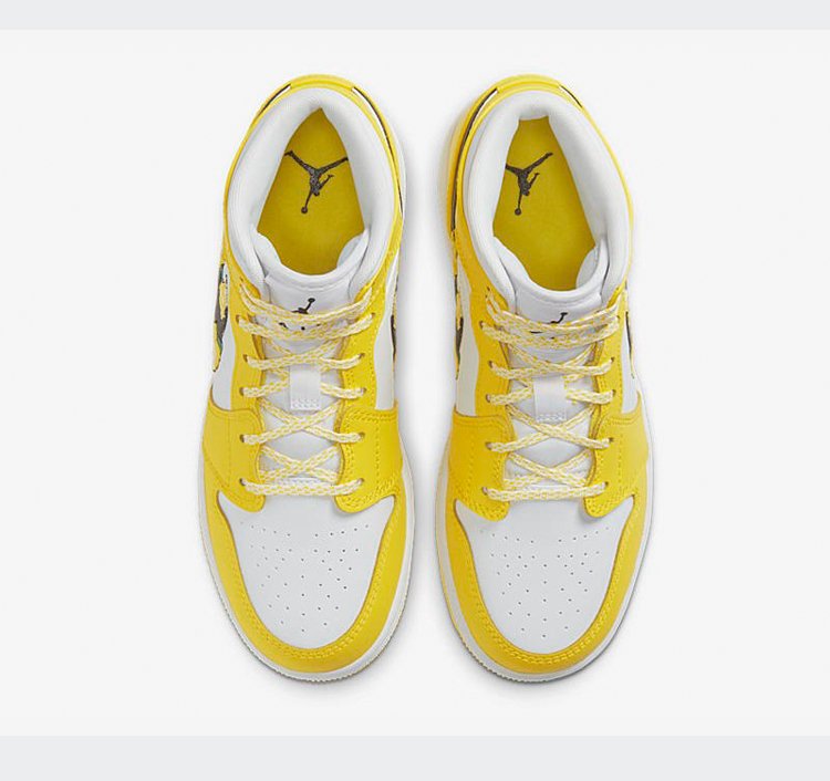 JORDAN 1 Mid - Dynamic Floral Sneakers - Yellow Unisex Streetwear Limited Edition