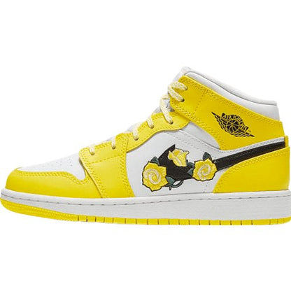 JORDAN 1 Mid - Dynamic Floral Sneakers - Yellow Unisex Streetwear Limited Edition