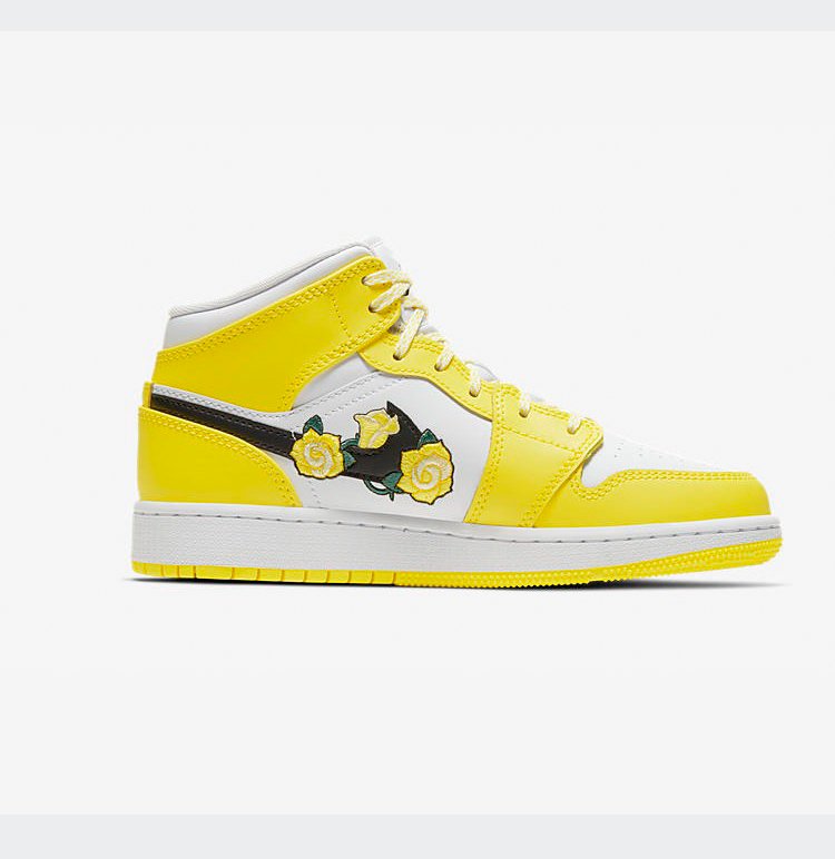 JORDAN 1 Mid - Dynamic Floral Sneakers - Yellow Unisex Streetwear Limited Edition