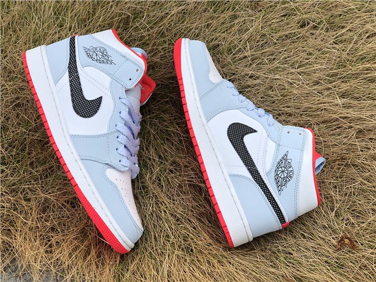 JORDAN 1 Mid - Half Polka Dot Swoosh Sneakers - Blue Unisex Streetwear Limited Edition