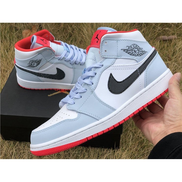 JORDAN 1 Mid - Half Polka Dot Swoosh Sneakers - Blue Unisex Streetwear Limited Edition