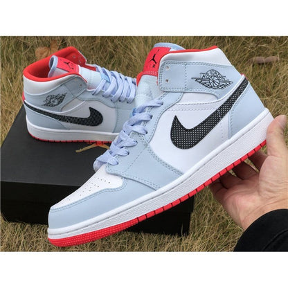JORDAN 1 Mid - Half Polka Dot Swoosh Sneakers - Blue Unisex Streetwear Limited Edition