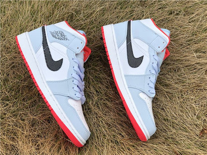 JORDAN 1 Mid - Half Polka Dot Swoosh Sneakers - Blue Unisex Streetwear Limited Edition