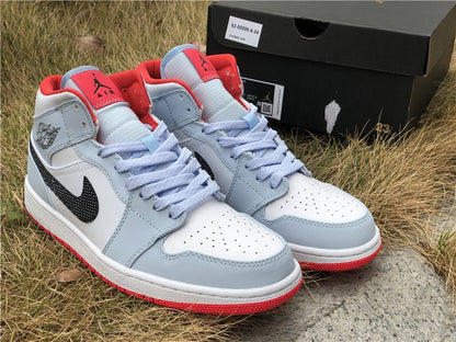 JORDAN 1 Mid - Half Polka Dot Swoosh Sneakers - Blue Unisex Streetwear Limited Edition