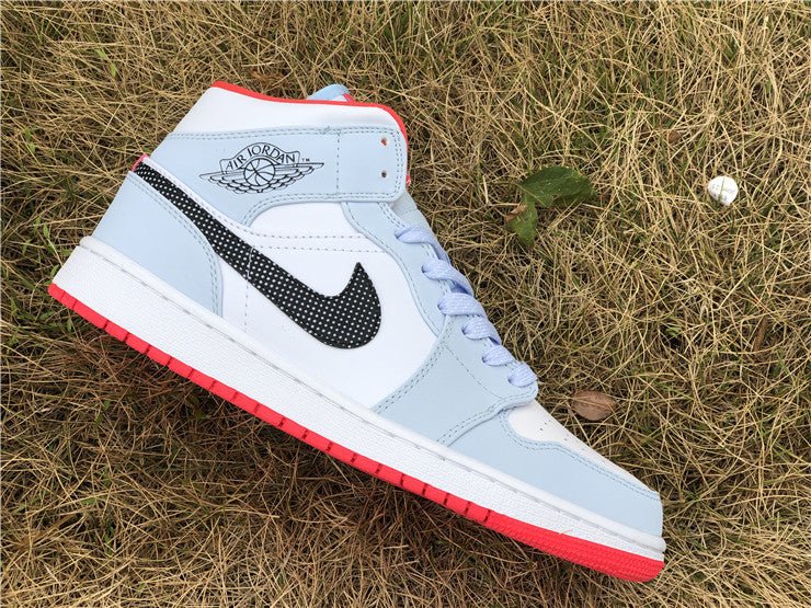 JORDAN 1 Mid - Half Polka Dot Swoosh Sneakers - Blue Unisex Streetwear Limited Edition
