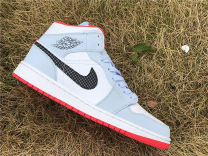 JORDAN 1 Mid - Half Polka Dot Swoosh Sneakers - Blue Unisex Streetwear Limited Edition