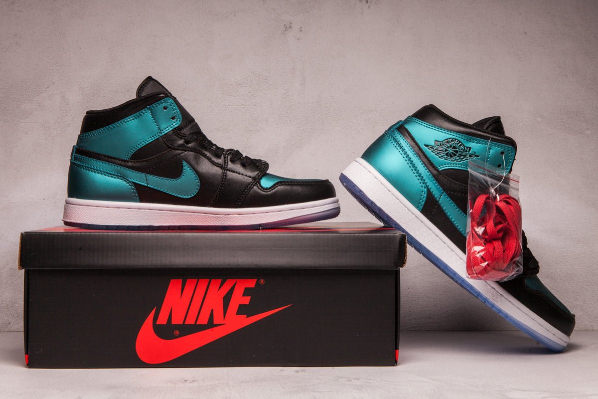 JORDAN 1 Mid - Iridescent Sneakers - Black Unisex Streetwear Limited Edition