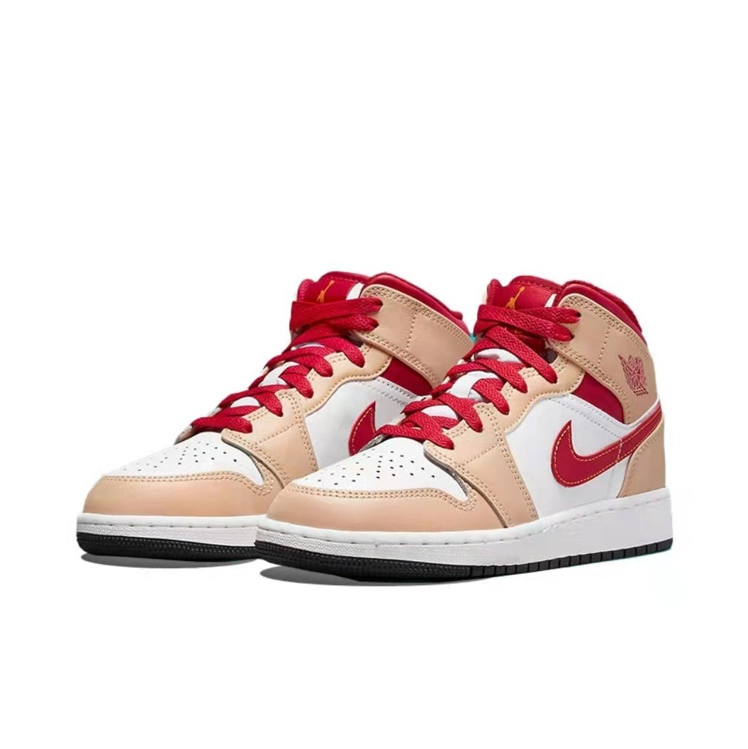 JORDAN 1 Mid - Light Curry Cardinal Sneakers - Black Unisex Streetwear Limited Edition
