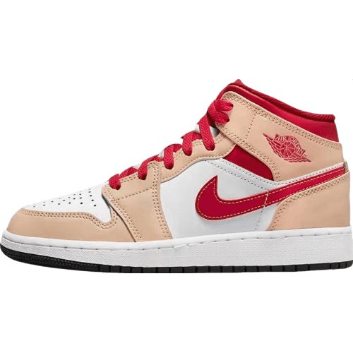 JORDAN 1 Mid - Light Curry Cardinal Sneakers - Black Unisex Streetwear Limited Edition