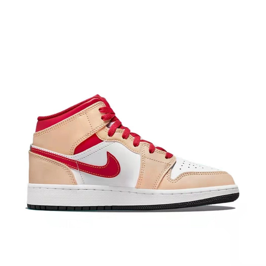 JORDAN 1 Mid - Light Curry Cardinal Sneakers - Black Unisex Streetwear Limited Edition
