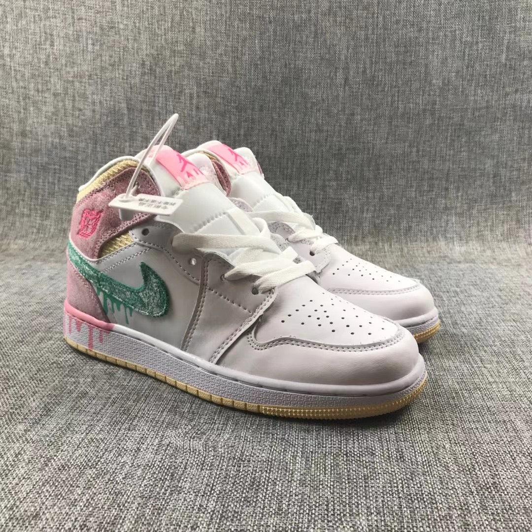 JORDAN 1 Mid - Paint Drip Sneakers - Black Unisex Streetwear Limited Edition