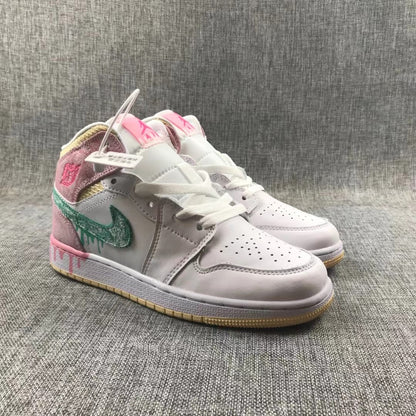 JORDAN 1 Mid - Paint Drip Sneakers - Black Unisex Streetwear Limited Edition