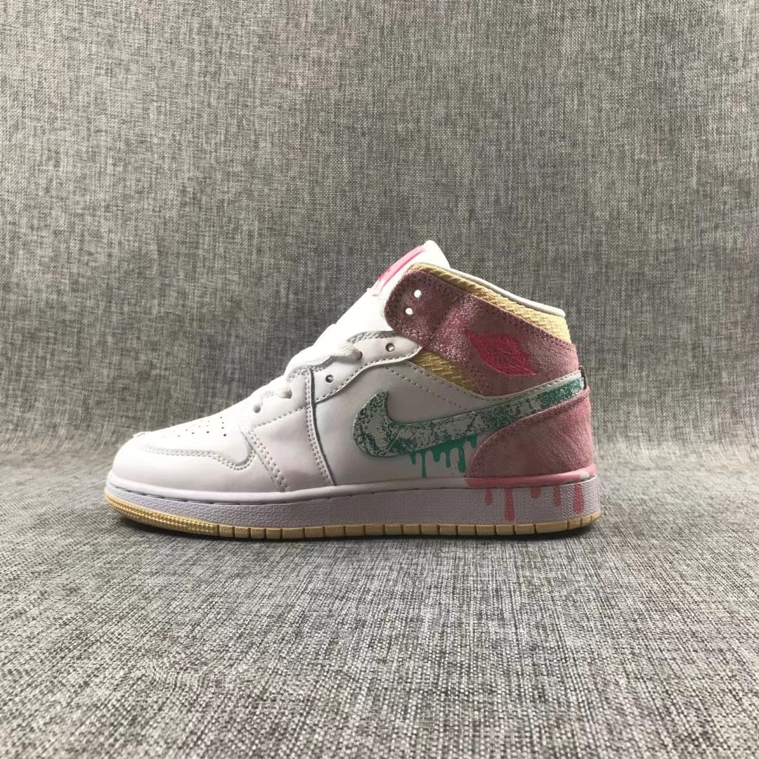 JORDAN 1 Mid - Paint Drip Sneakers - Black Unisex Streetwear Limited Edition