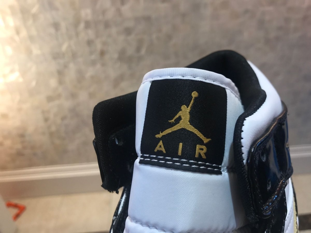 JORDAN 1 Mid - Patent White Gold Sneakers - Black Unisex Streetwear Limited Edition